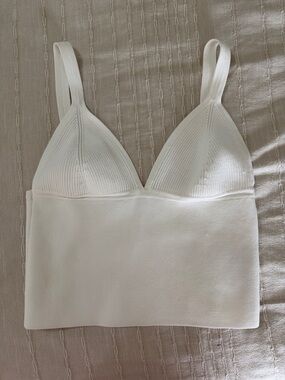 Zara White Ribbed Bralette Crop Top